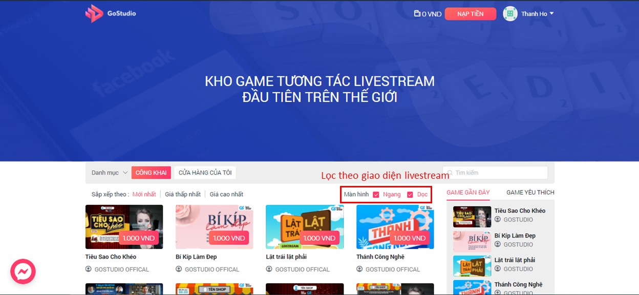 kho minigame livestream